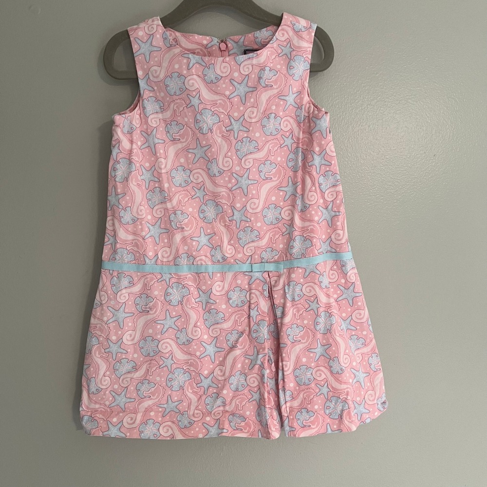 Vineyard Vines Girls 4T Pink Nautical‎ Seahorse Starfish Drop Waist Shift Dress